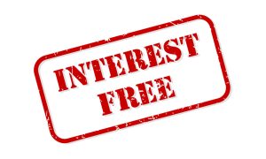 Stamp saying 'Interest free' representing interest free loan in Singapore